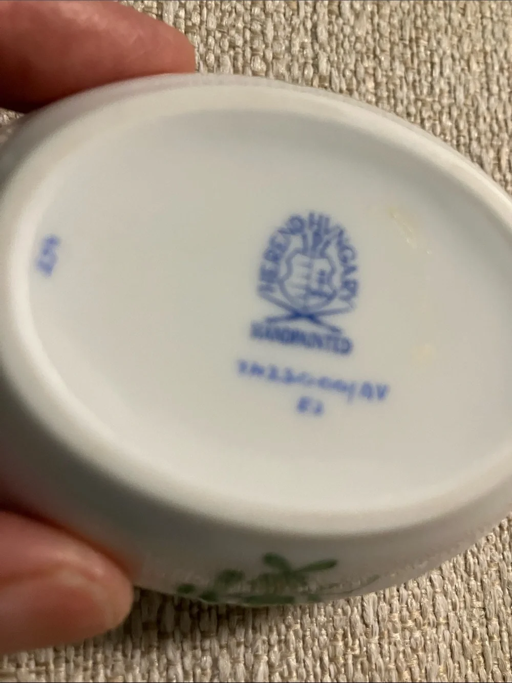 HEREND Hvngary Green Floral Porcelain small trinket tray with Handles